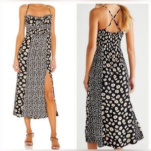 Free People Tigerlily Criss-cross Drawstring Midi Dress Black White Sz XS